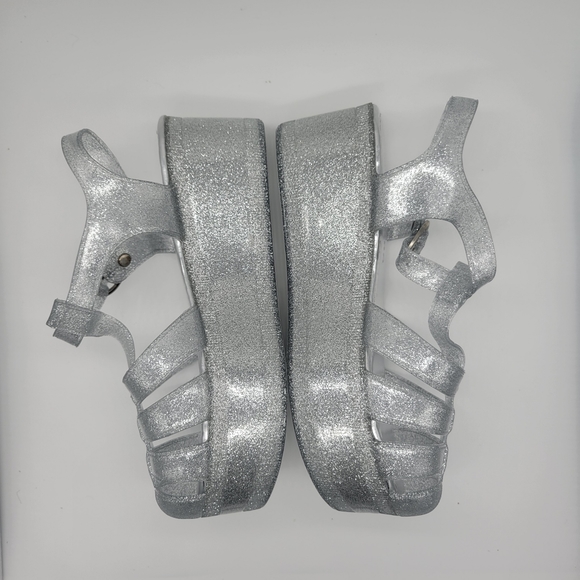 Platform Jelly Sandals - Glitter Silver NWB - Picture 2 of 11